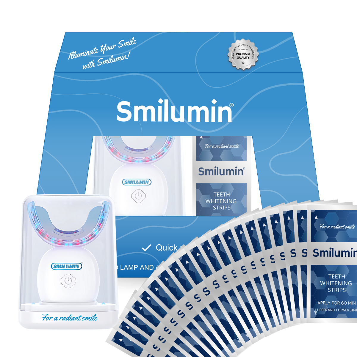 Smilumin – dantų balinimo rinkinys su juostelėmis ir LED lempa