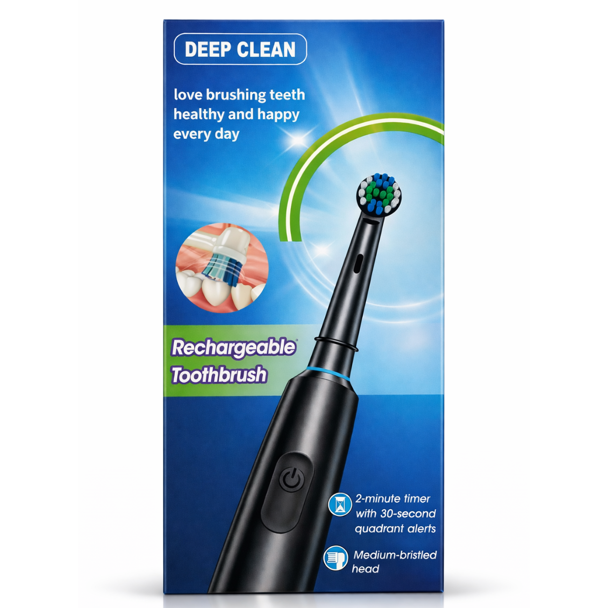 Elektrinis dantų šepetėlis Deep Clean juodas + 4 galvutės